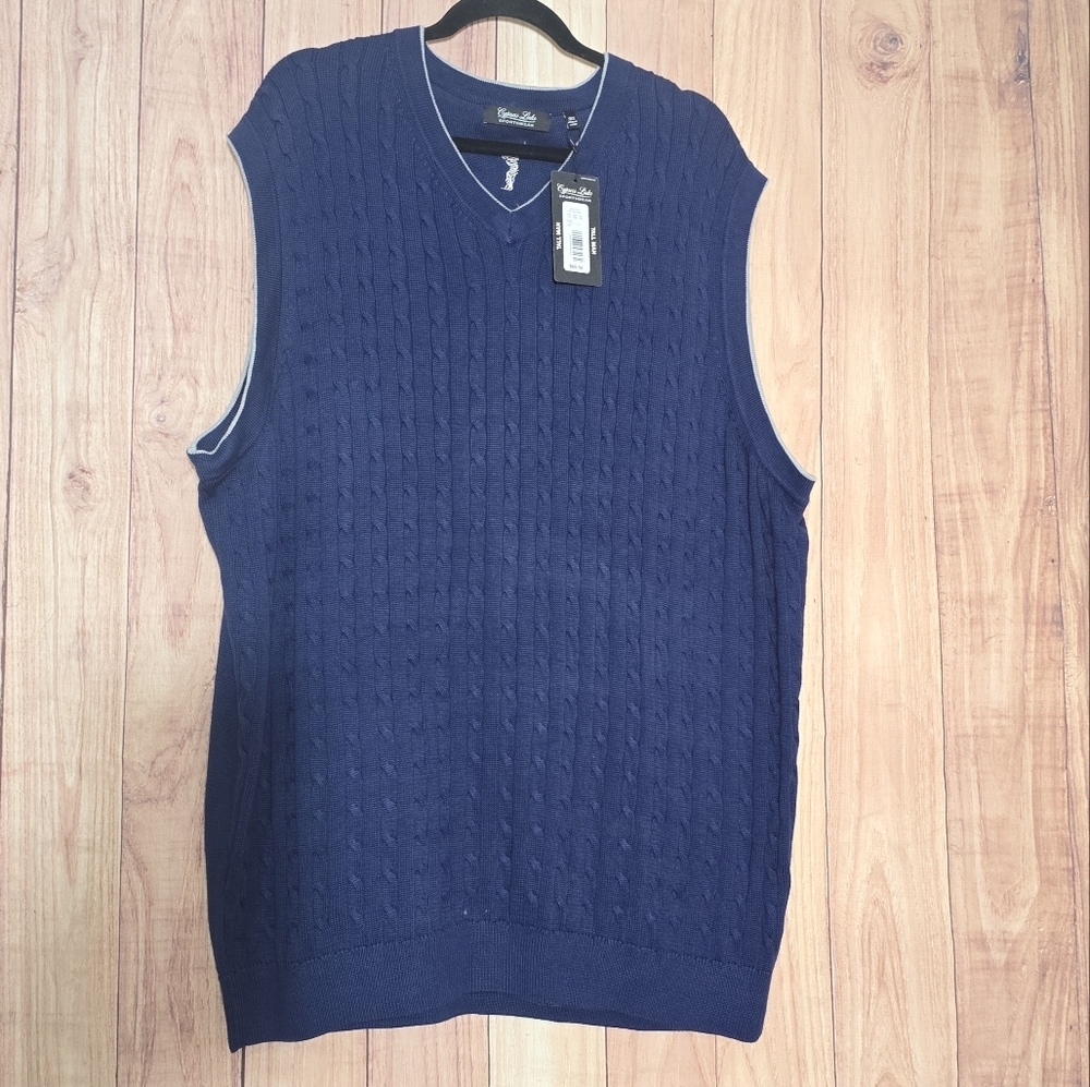 Cypress Links Golfers Navy Blue  V-Neck Cable Knit  Vest Pullover 3XT NWT